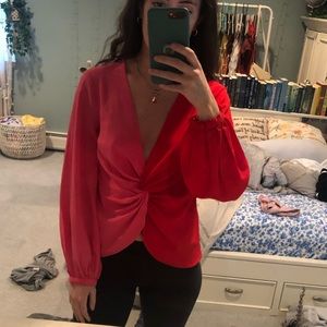 Two toned plunging blouse